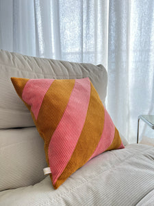 Cushion - Ocher &amp; pink stripes