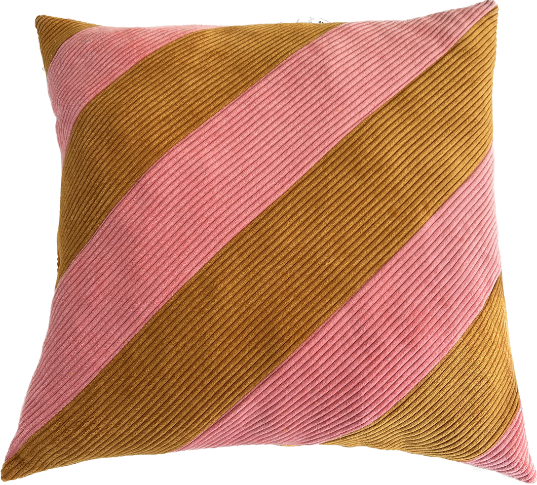 Coussin - Rayures ocre & rose